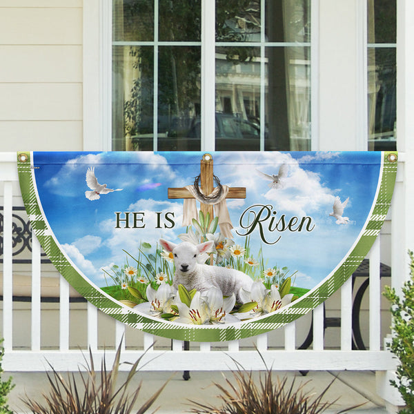 Easter Day Lamb Christian Cross He Is Risen Non-Pleated Fan Flag VTM1202NTH