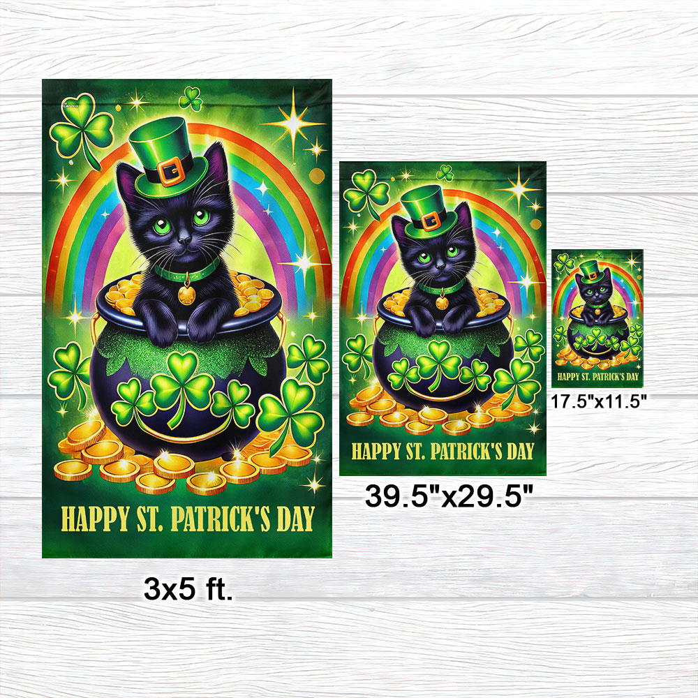 Black Cat Happy St. Patrick's Day Flag MLN5011F
