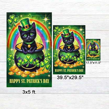 Black Cat Happy St. Patrick's Day Flag MLN5011F