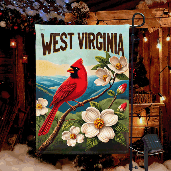West Virginia Cardinal and Dogwood Flower Solar LED Garden Flag MLN4364SF