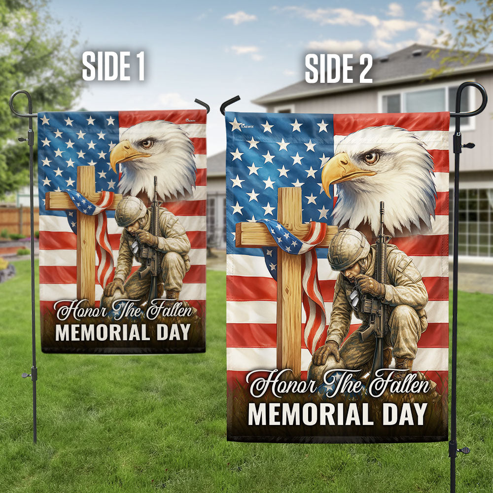 Memorial Day Honor The Fallen Kneeling American Soldier Cross Veteran Flag MLN5595TTH