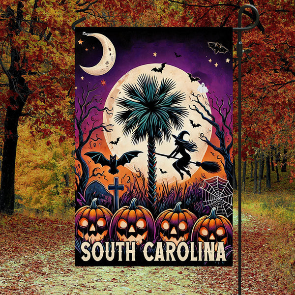 South Carolina Halloween Palm Tree and Witchcraft Pumpkins Halloween Flag MLN3904F
