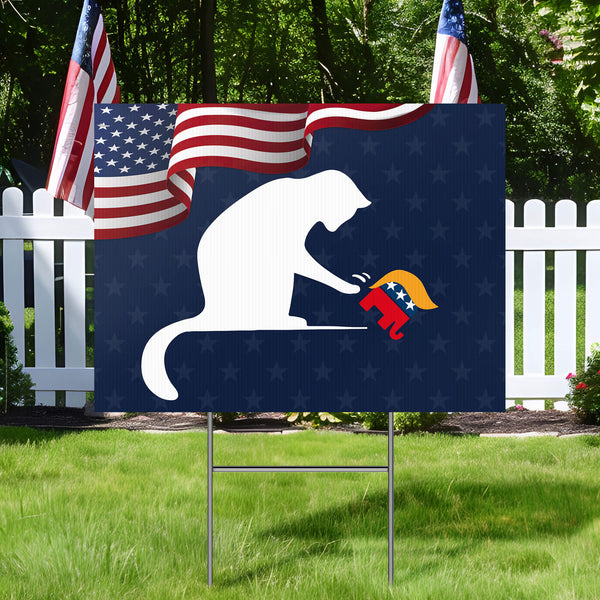 Feline Fighter Kamala Harris 2024 Black Cat vs. GOP Elephant Harris Walz Yard Sign MLN4080YS