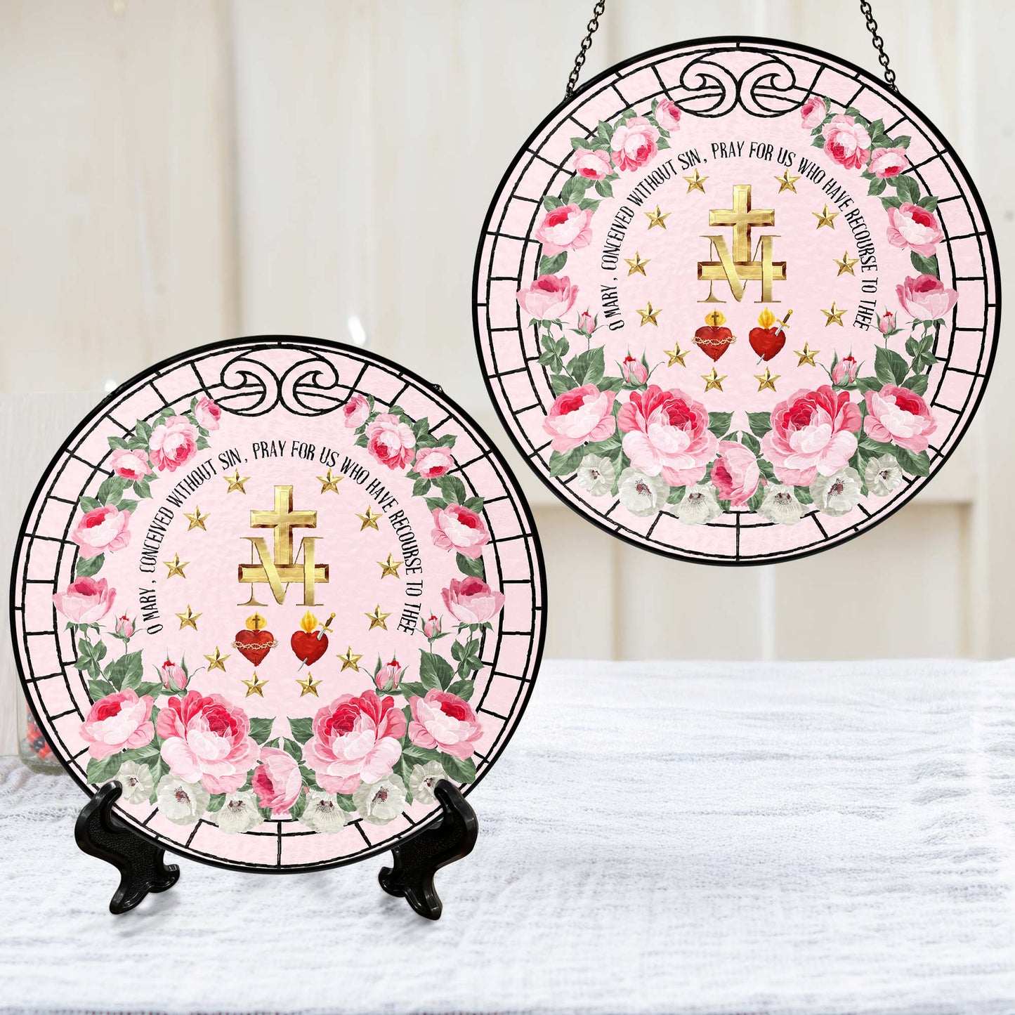 Marian Catholic Virgin Mary Religious Stained Glass Suncatcher TQN5700TDH