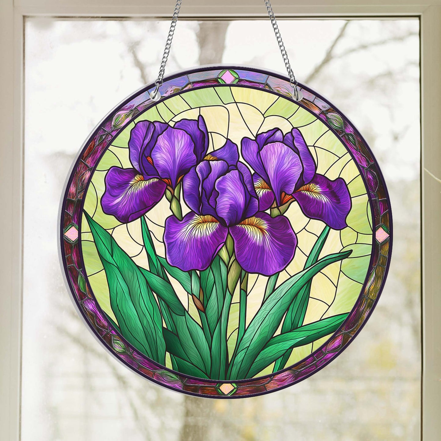Purple Iris Flower Suncatcher Acrylic Hanging Sign TQN4654AS