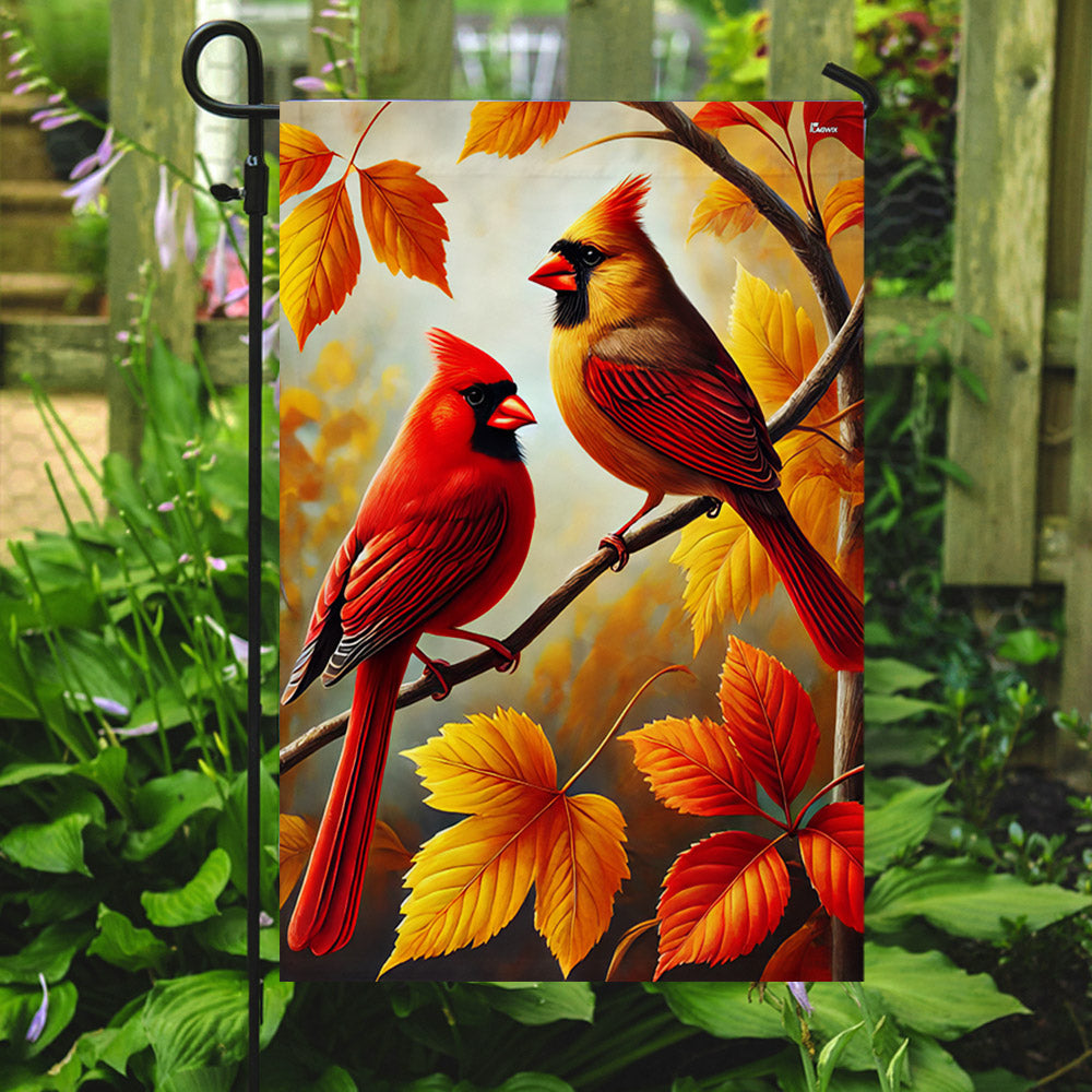 Cardinal Fall Autumn Leaves Flag MLN3458F