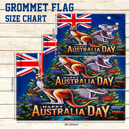 Australia Kangaroo and Koala Happy Australia Day Grommet Flag MLN2353GF