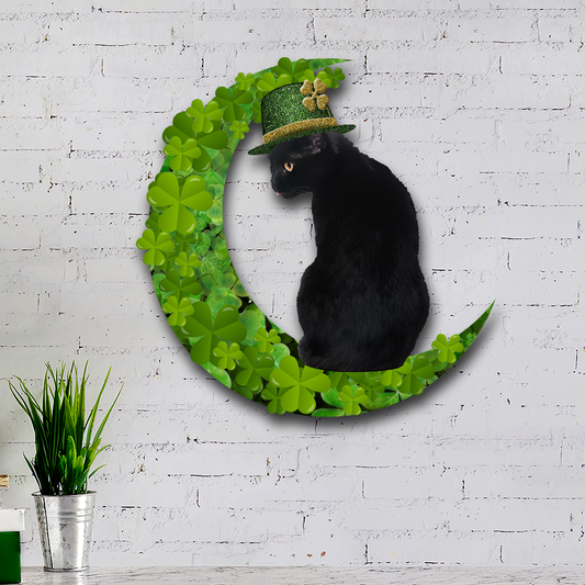 Black Cat On The Moon Hanging Metal Sign, Irish Saint Patrick's Day QNK1047MS
