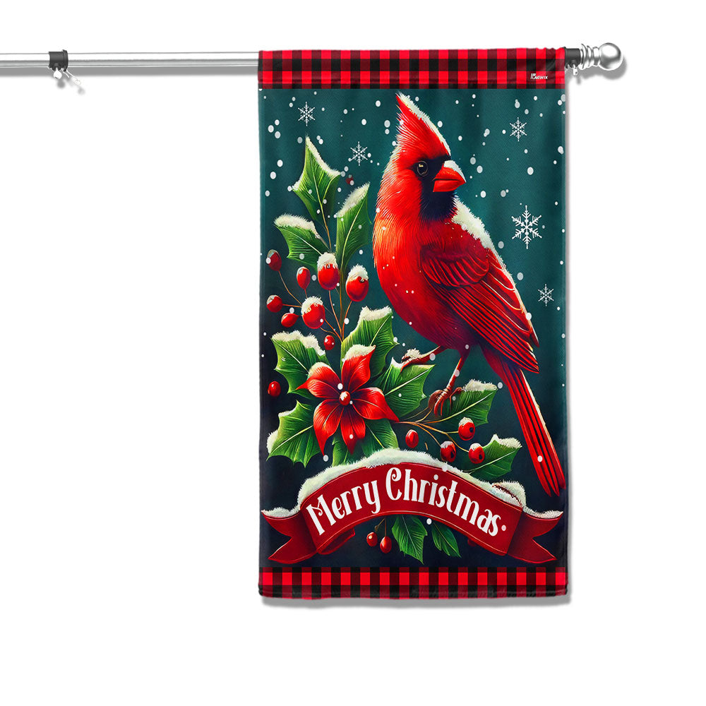 Cardinal Bird Merry Christmas Flag TQN3915F