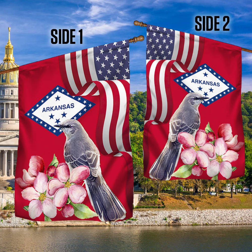 Arkansas State Apple Blossom Flower and Mockingbird Flag MLN1141Fv16