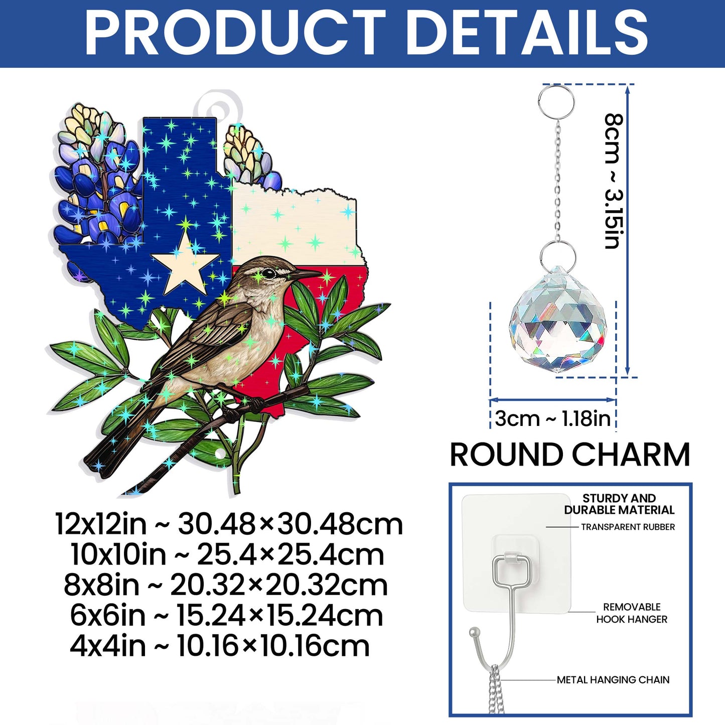 Texas Northern Mockingbird Hologram Window Hanging VTM1527NGT