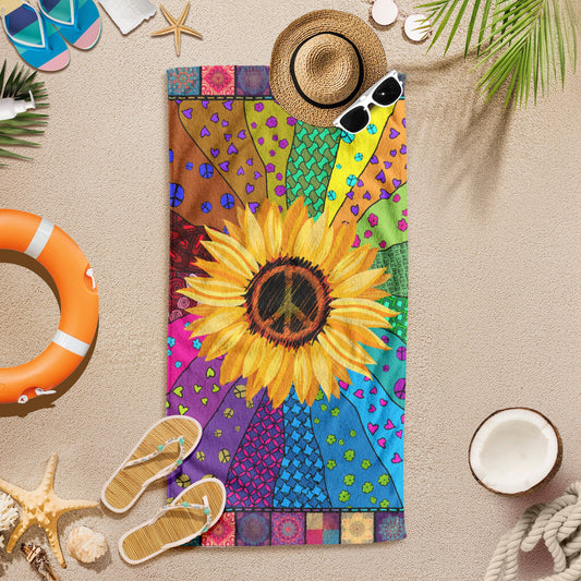 Hippie Peace Sign Sunflower Beach Towel TPT2728NTH