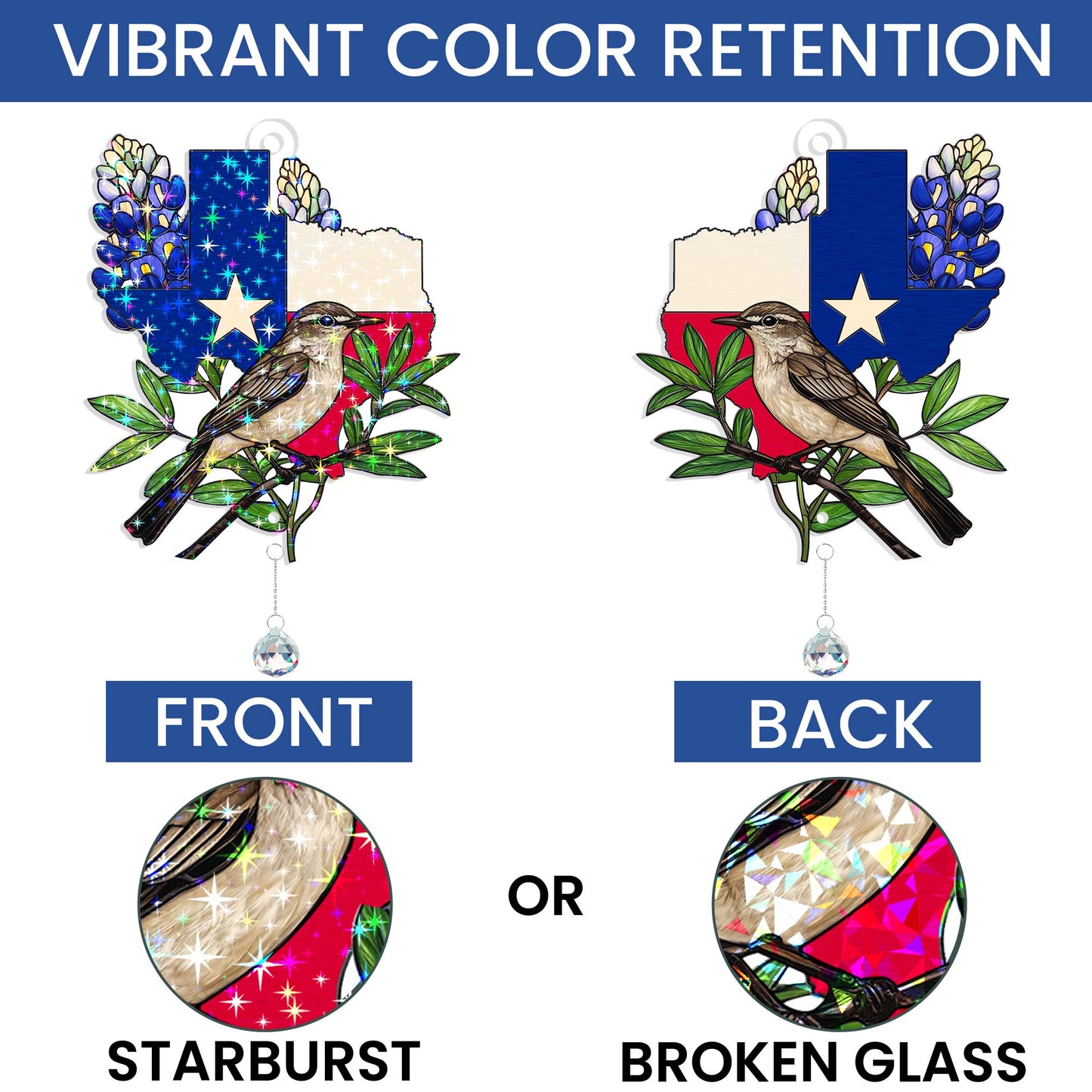 Texas Northern Mockingbird Hologram Window Hanging VTM1527NGT