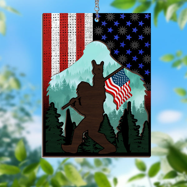 Bigfoot Sasquatch Rock On American Bigfoot 2 Layered Hanging Suncatcher TPT2094WH