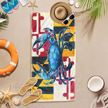 Maryland Blue Crab Coastal Summer Vibes Beach Towel TQN5280HVN