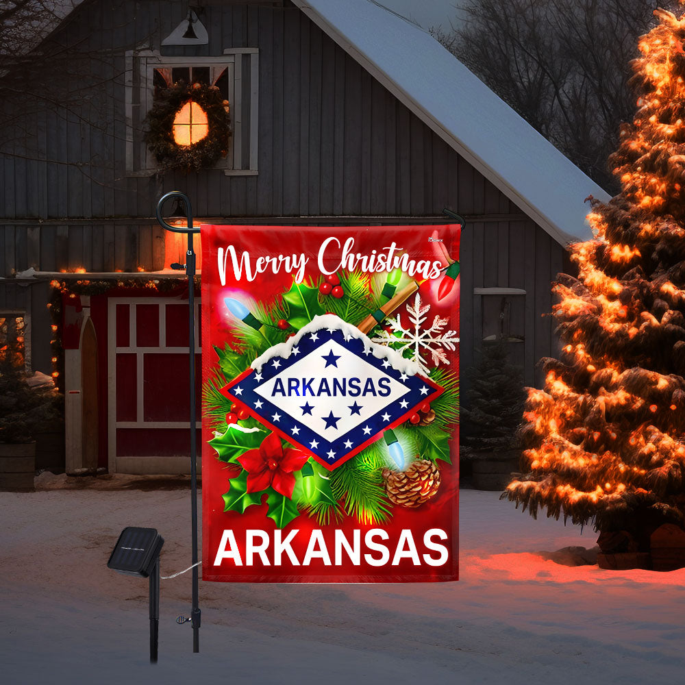 Arkansas Flag Merry Christmas Solar LED Garden Flag TQN4192SF