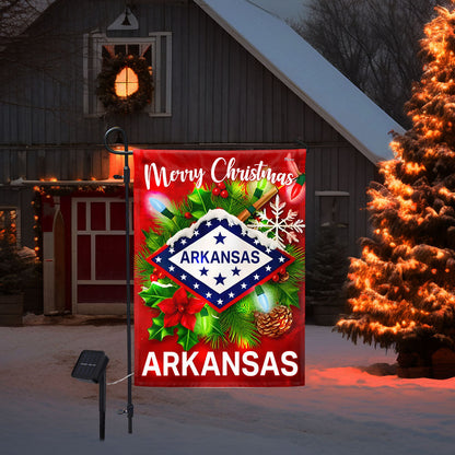 Arkansas Flag Merry Christmas Solar LED Garden Flag TQN4192SF