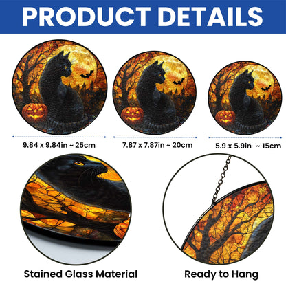 Black Cat Halloween Pumpkins Stained Glass Suncatcher MLN6311NGT