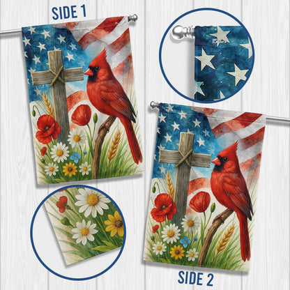 Memorial Cardinal Christian Cross American Flag TPT2709TNB