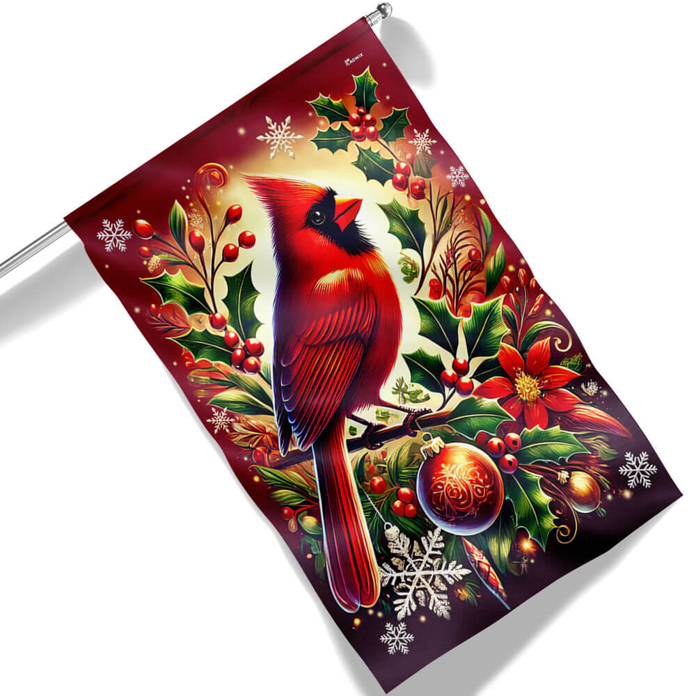 Cardinal Bird Merry Christmas Flag TQN3907F