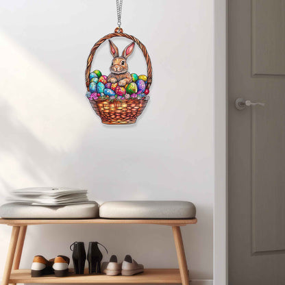 Rabbit in Egg Basket  Suncatcher Acrylic Window Hanging MLN5119DNV