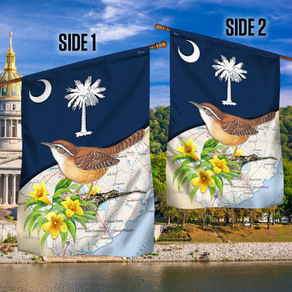 Carolina Wren with Yellow Jessamine, South Carolina Flag TPT745F