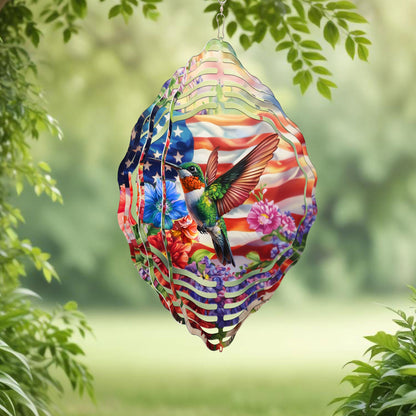 Hummingbird Flower With USA Flag Wind Spinner VTM1065HVN