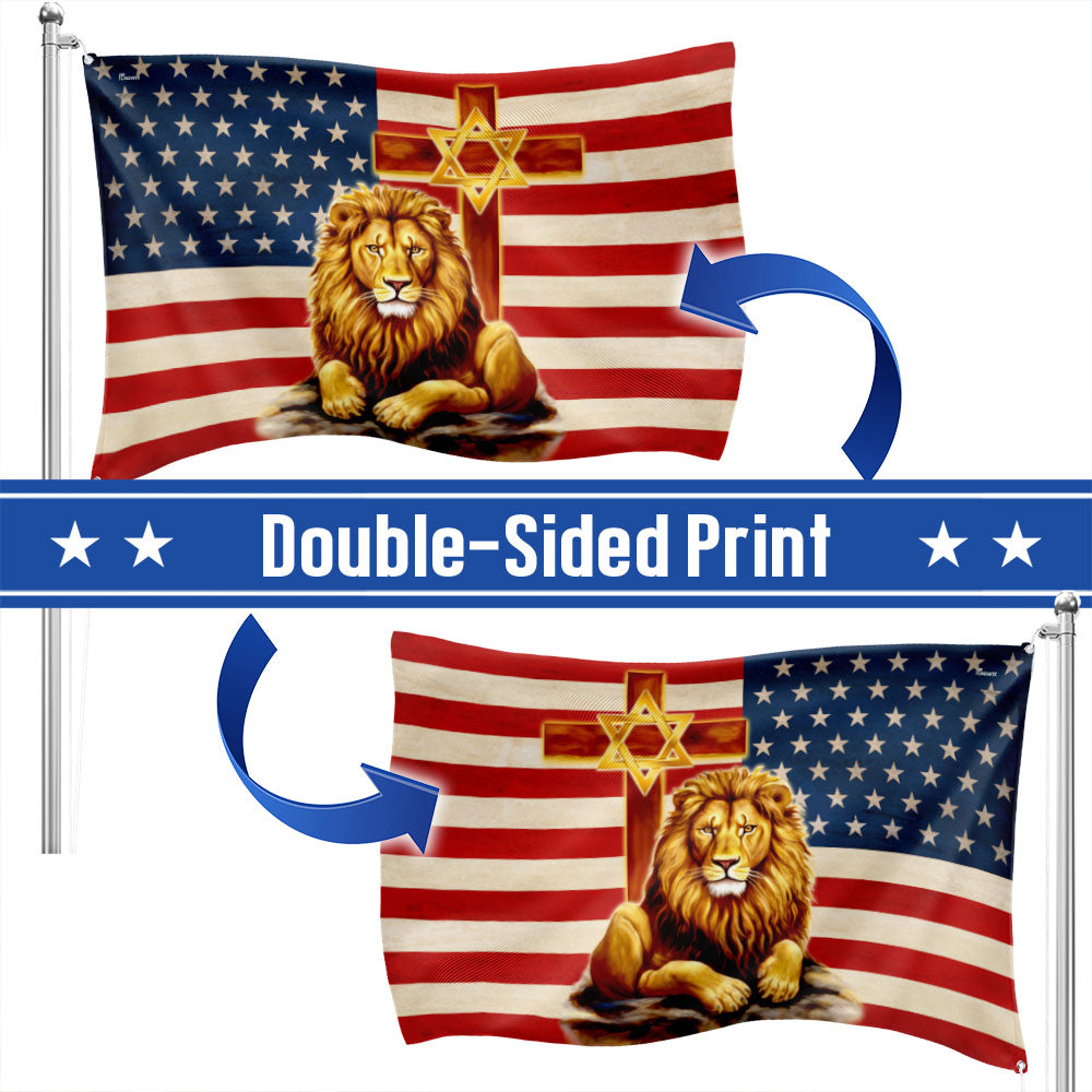 Lion Of Judah Cross Star Of David American Grommet Flag TQN5217TTH