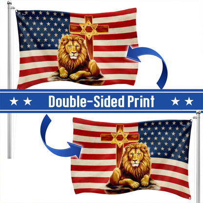 Lion Of Judah Cross Star Of David American Grommet Flag TQN5217TTH