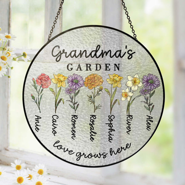 Custom Family Birth Flowers Glass Suncatcher, Custom Grandma's Garden Gift MLN5247HVN