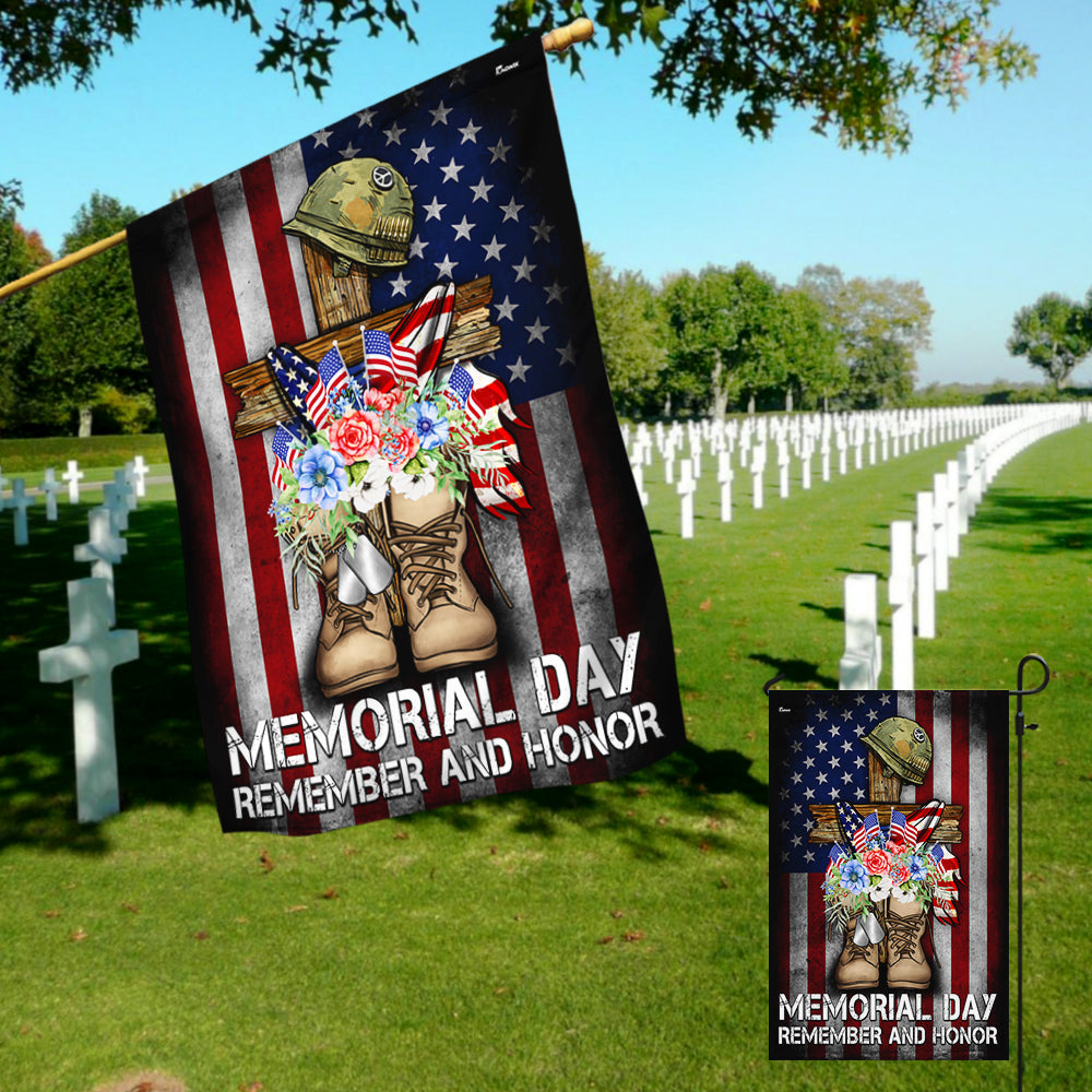 Memorial Day Remember and Honor Veteran Boots Patriotic Flag MLN5330NTH