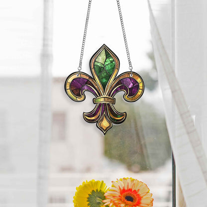 Louisiana Mardi Gras Fleur De Lis Acrylic Suncatcher Hanging TPT2544AS