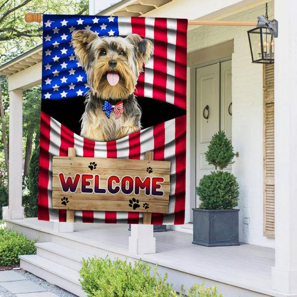 Flagwix American Flag - Yorkshire Terrier Dog Welcome 4th of july American Flag TQN1135Fv4