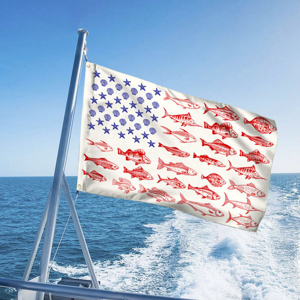 Fish and Sea Shells American Grommet Flag - Coastal Decor Gift for Ocean Lovers MLN416GF