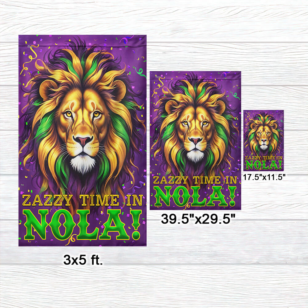 Mardi Gras Lion Zazzy Time In Nola Flag TQN4633F