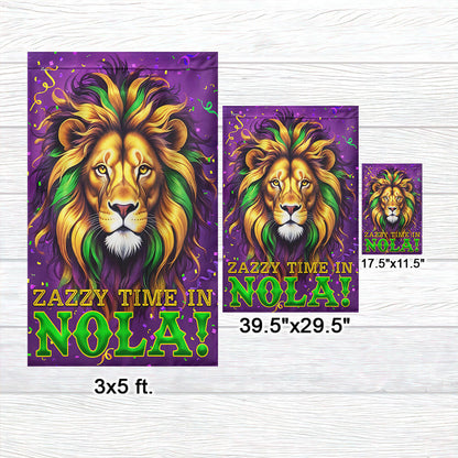 Mardi Gras Lion Zazzy Time In Nola Flag TQN4633F