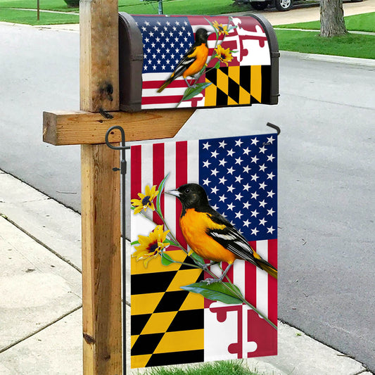 Maryland Garden Flag &amp; Mailbox Cover Baltimore Oriole With Black-eyed Susan BNN326MF