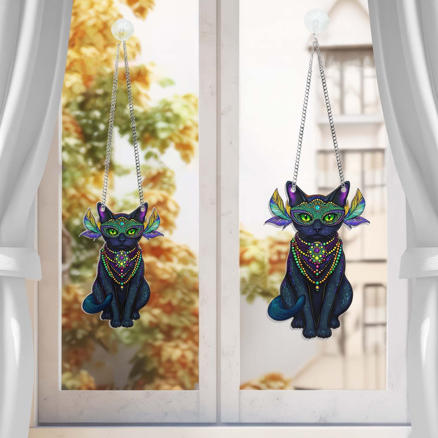 Black Cat Mardi Gras Suncatcher Acrylic Hanging Sign TQN4664AS