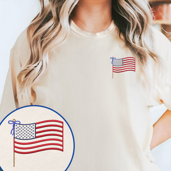 Flagwix American Flag - Happy 4th of july USA Flag Embroidered T-Shirt TQN3293TS