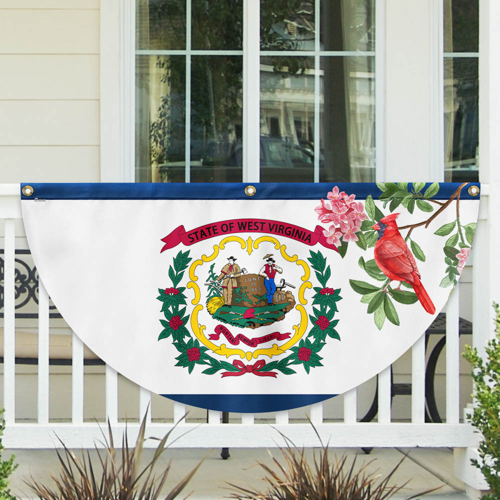 Cardinal and Rhododendron Flower, West Virginia Non-Pleated Fan Flag TPT1858FLv1