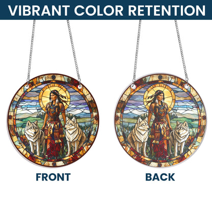 Native American Wolf Suncatcher Acrylic Hanging Sign TQN4674AS