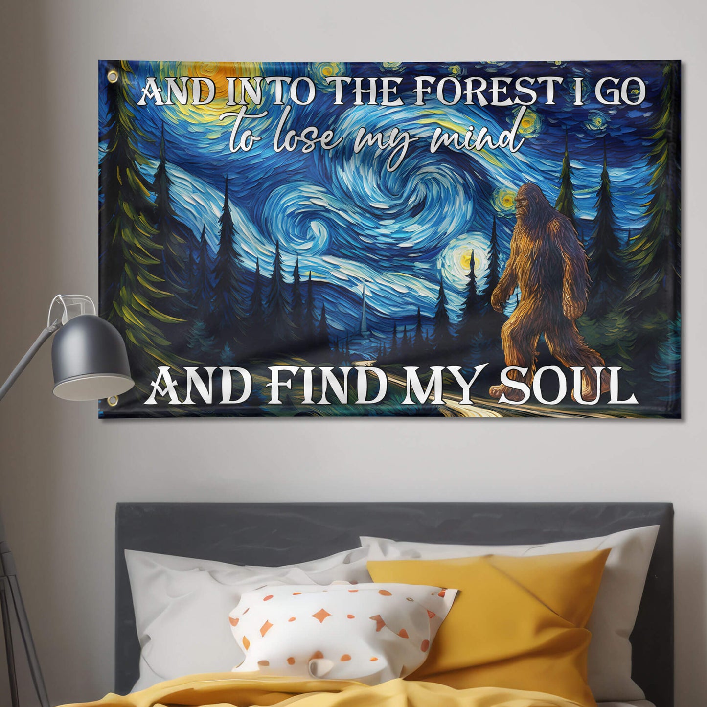 Bigfoot In Starry Night, And Into The Forest I Go, Bigfoot Funny Dorm Flag TPT1173GF