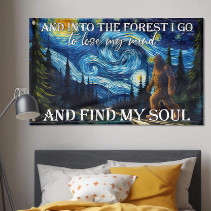 Bigfoot In Starry Night, And Into The Forest I Go, Bigfoot Funny Dorm Flag TPT1173GF