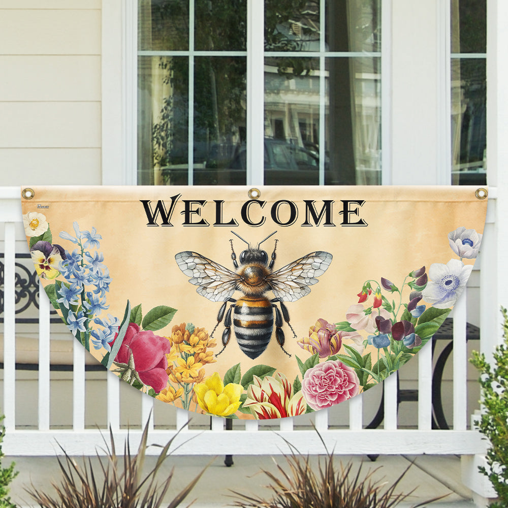 Bee Flowers Welcome Summer Non Pleated Fan Flag TQN5389NTH
