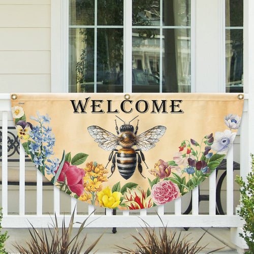 Bee Flowers Welcome Summer Non Pleated Fan Flag TQN5389NTH
