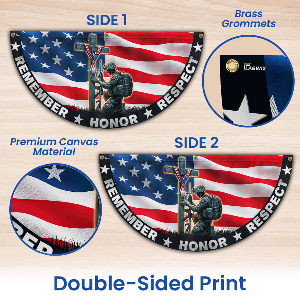 Stand For The Flag, Veteran Christian Cross Memorial Day Non-Pleated Fan Flag TPT2691TNB