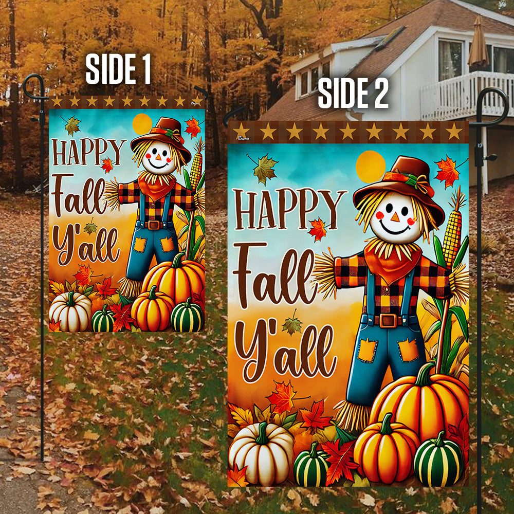 Autumn Scarecrow Pumpkins Harvest Happy Fall Y'all Flag MLN3708F