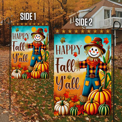 Autumn Scarecrow Pumpkins Harvest Happy Fall Y'all Flag MLN3708F