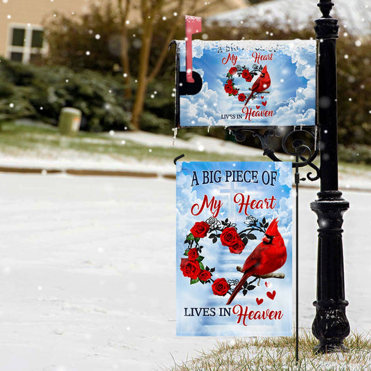 Cardinal Garden Flag &amp; Mailbox Cover A Big Piece Of My Heart Lives In Heaven TQN540MF