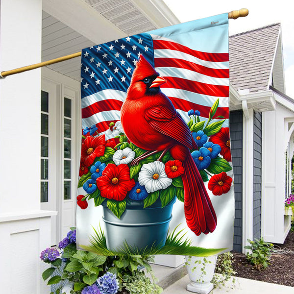 Flagwix American Flag - Patriotic Cardinal Floral 4th of july American Flag TQN3125F